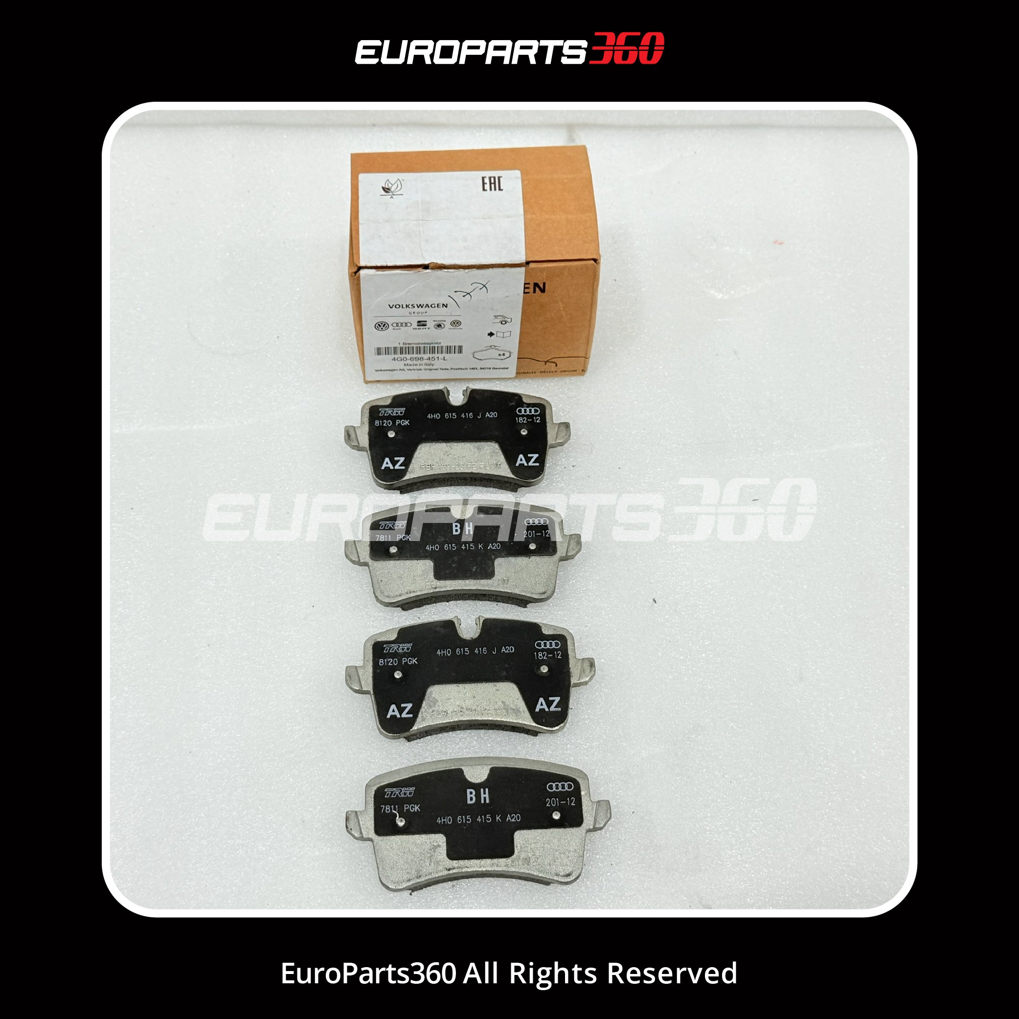 Audi A6 A7 RS6 RS7 Rear Brake Pad Set w/ Sensors 4G0698451L 2009-2018