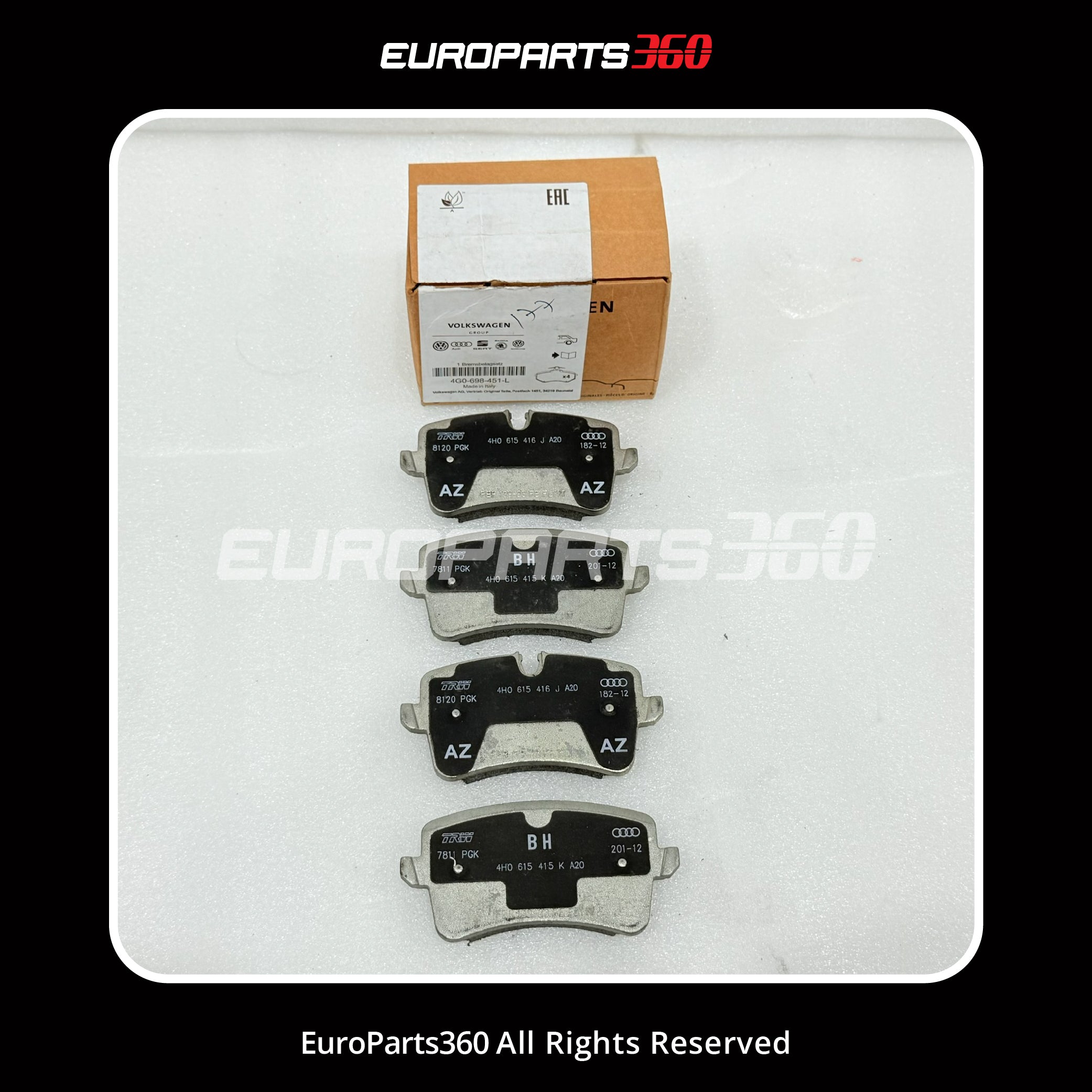 Audi A6 A7 RS6 RS7 Rear Brake Pad Set w/ Sensors 4G0698451L 2009-2018