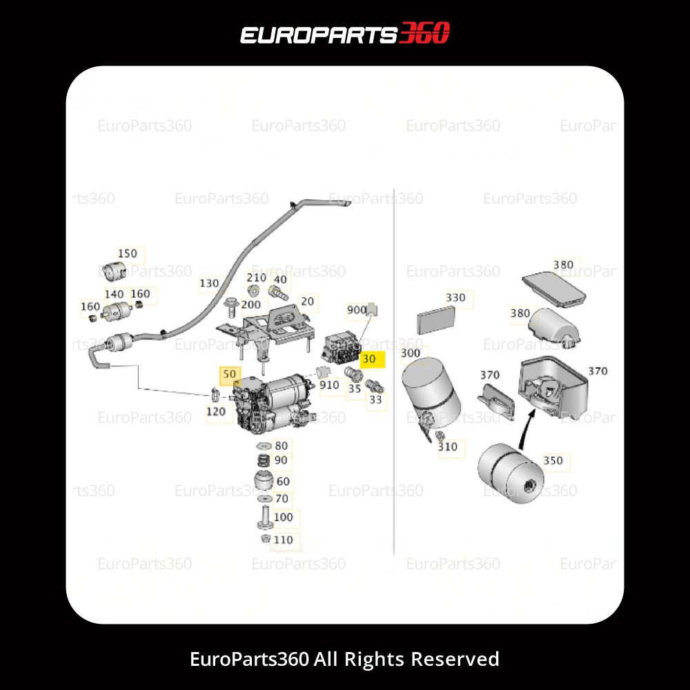 Mercedes Benz 166 Suspension Air Compressor Valve Block Air Filter Hoses Clamps A1663200104 - Europarts360