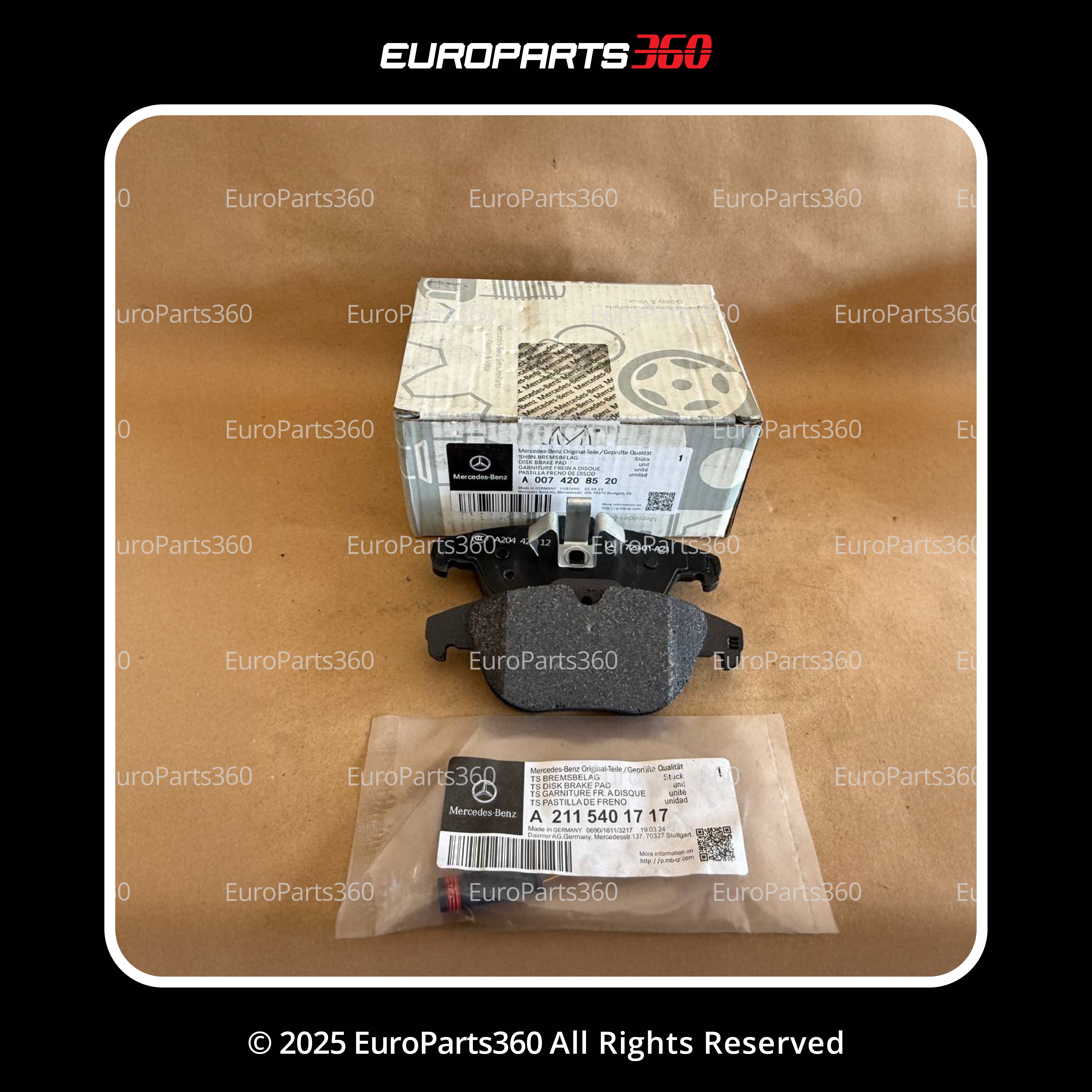 MERCEDES BENZ C300 C350 E250 SLC300 SLK250 SLK300 REAR BRAKE PADS WITH SENSOR A2115401717S - Europarts360