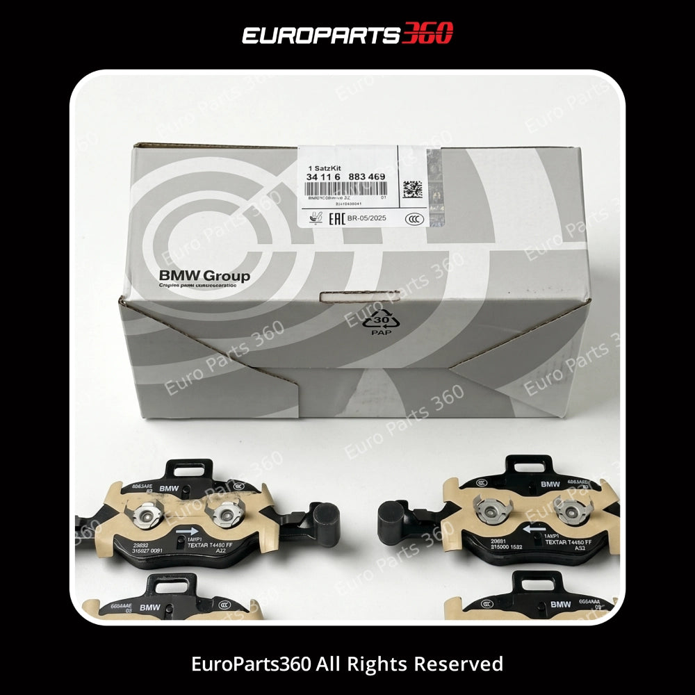 BMW Front Brake Pad Set w/Sensor 2-7 Series, X3-X6 (34116883469) 15-25 Europarts360