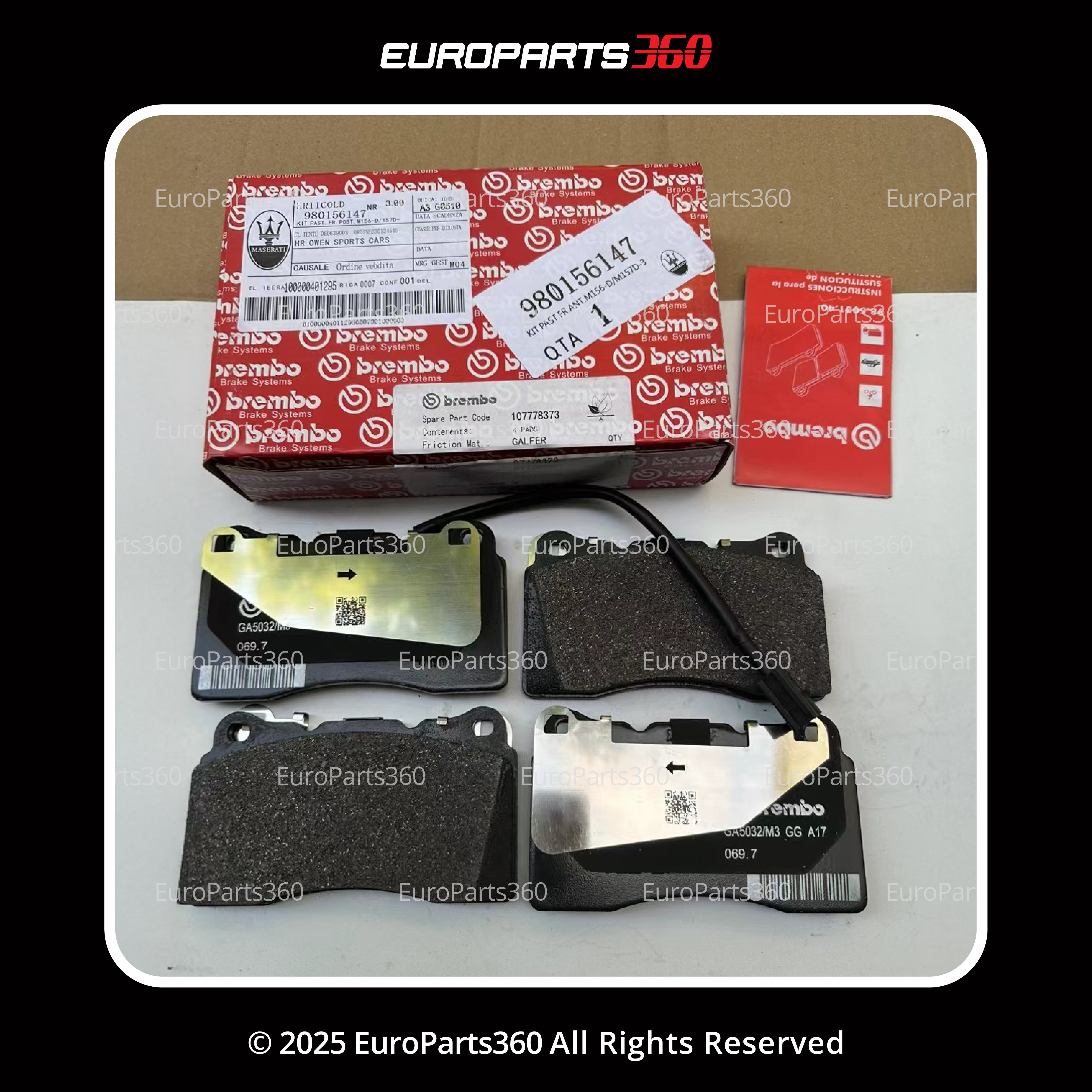 Maserati Ghibli Quattroporte Front Brake Pad Set — OEM 980156147