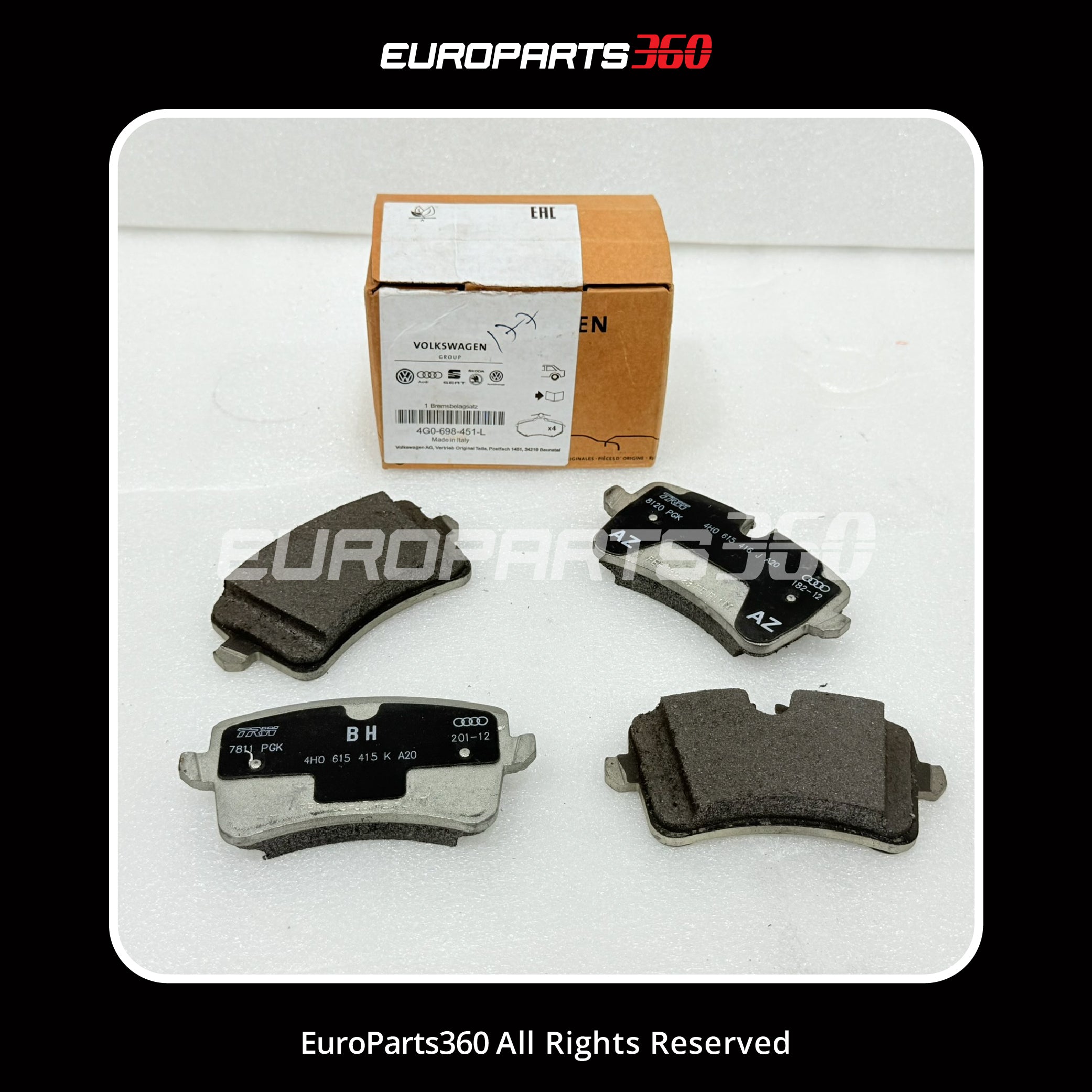 Audi A6 A7 RS6 RS7 Rear Brake Pad Set w/ Sensors 4G0698451L 2009-2018