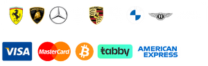 Logos of luxury car brands and financial services providers on a white background-Europarts360